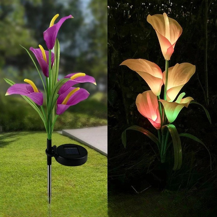 Lumina solara LED tip Crin cu 5 flori, inaltime 75 cm, pentru gradina — varianta 2