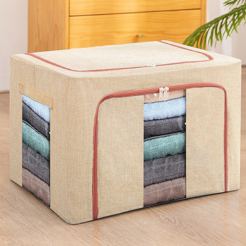 Cutie de depozitare pliabila cu fermoar, 24 litri, material textil, 40 X 30 X 20 cm, crem — varianta 2