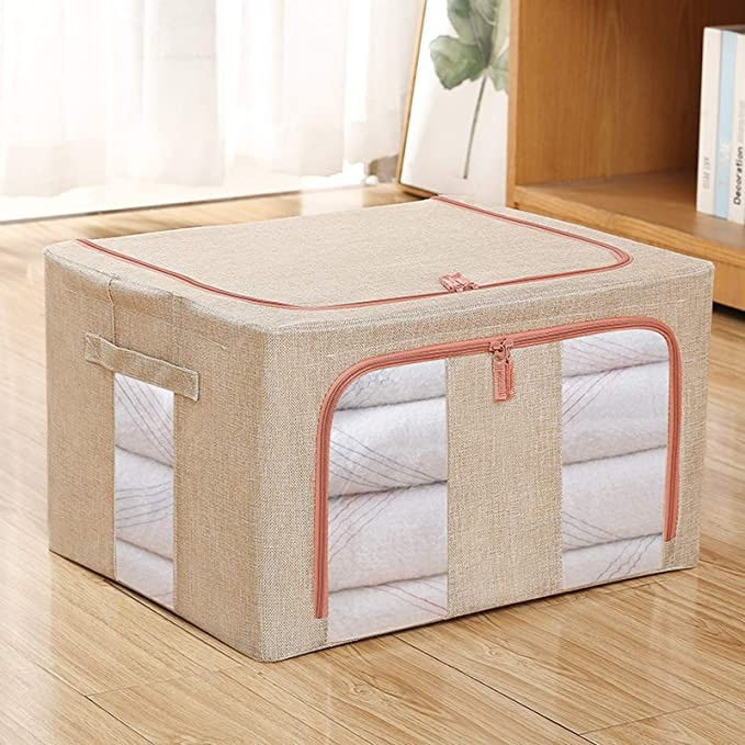 Cutie de depozitare pliabila cu fermoar, 24 litri, material textil, 40 X 30 X 20 cm, crem — varianta 4