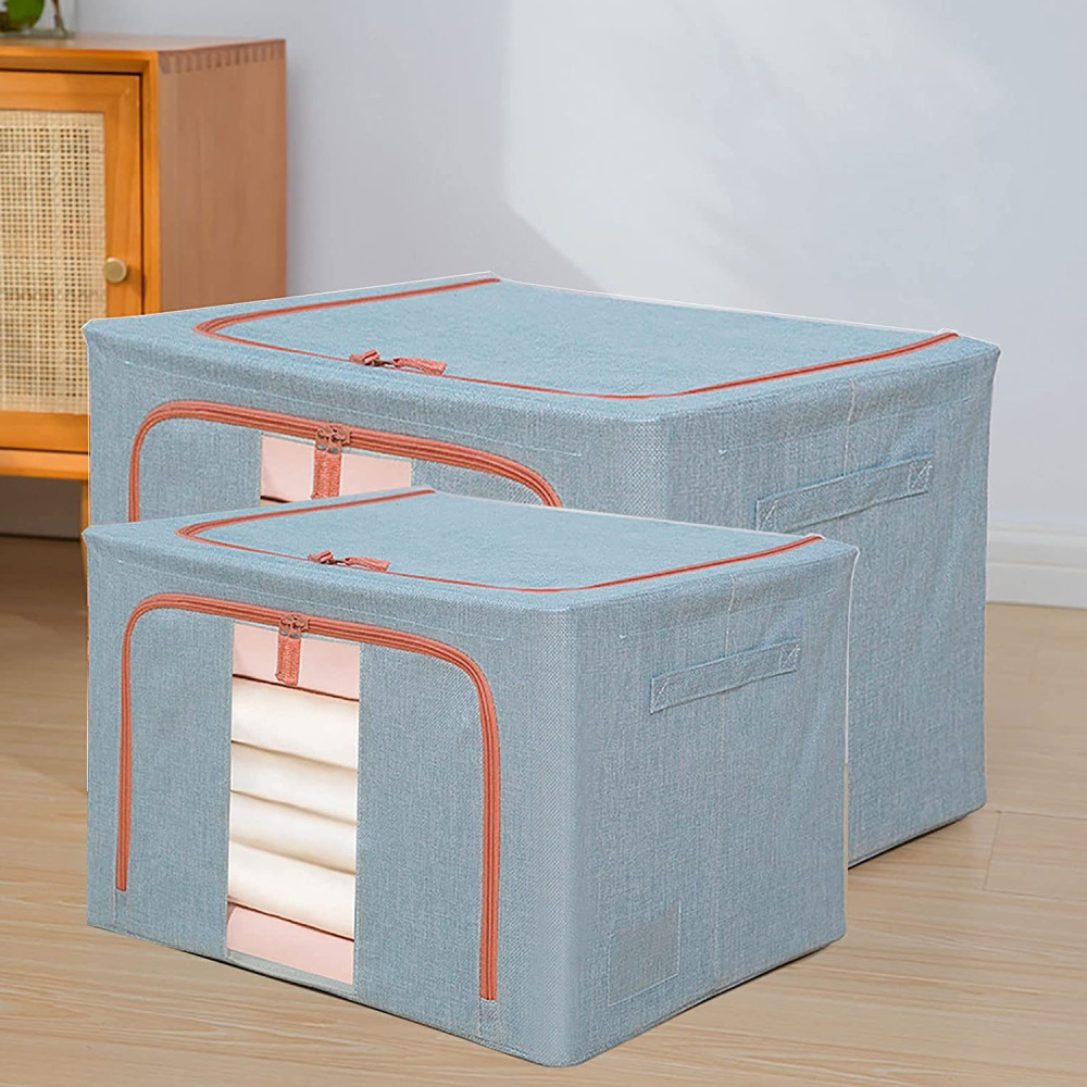 Cutie de depozitare pliabila cu fermoar, 24 litri, material textil, 40 X 30 X 20 cm, albastru deschis — 3