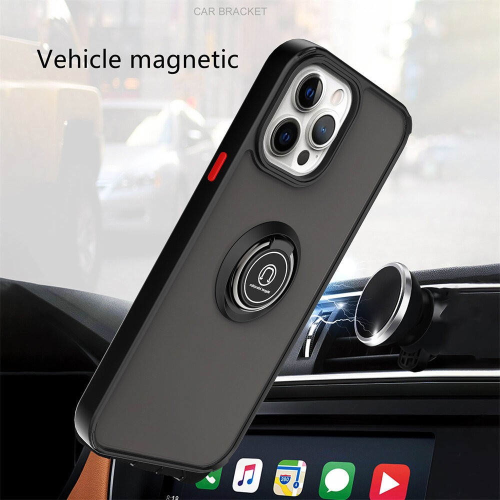 Husa protectie Apple iPhone 12/12 Pro, Metal Bracket, antisoc, inel sustinere, prindere magnetica, margini negre — varianta 2