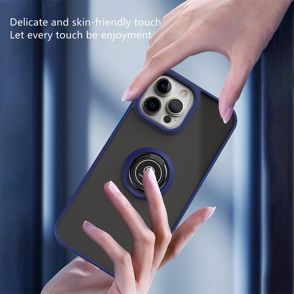 Husa protectie Apple iPhone 12/12 Pro, Metal Bracket, antisoc, inel sustinere, prindere magnetica, margini albastre — varianta 3