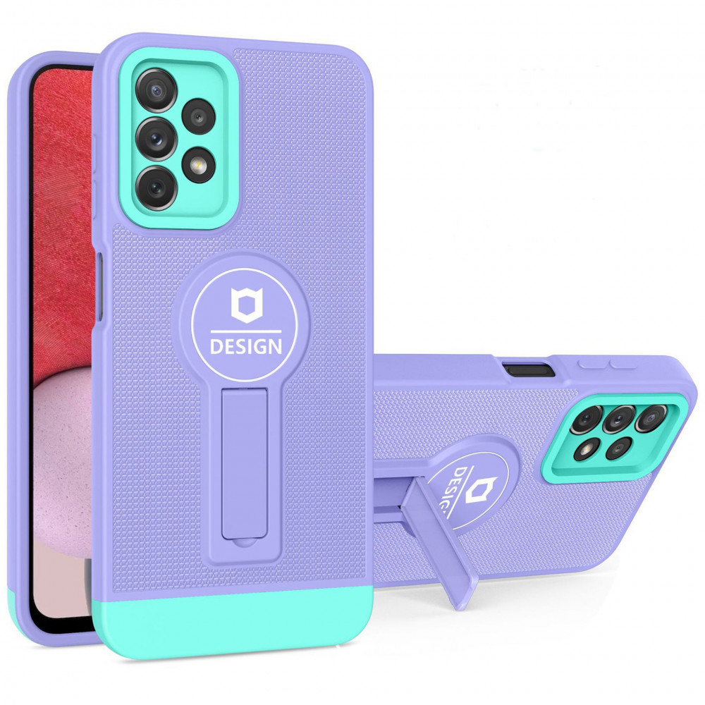 Husa Samsung Galaxy A22 5G, Armor Design, functie stand, insertie metalica pentru suport auto magnetic, lila/turcoaz — 3