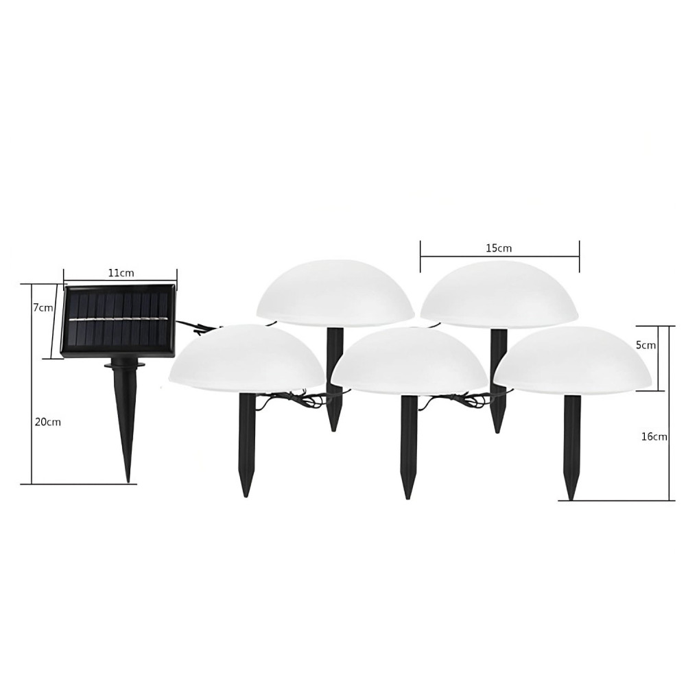Decoratiune pentru gradina, lampa solara in forma de ciupera, 5 ciuperci, alb cald — 4