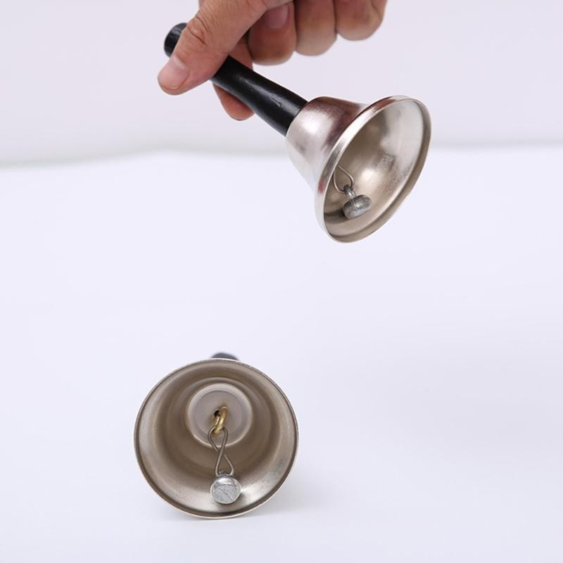 Clopotel de mana metalic, maner de lemn, 12 x 6.5 cm, argintiu — varianta 2