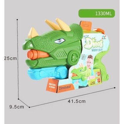 Jucarie pistol cu apa, Triceratops, plastic, 3 duze, rezervor 1330 ml, 6 ani+, verde — varianta 2