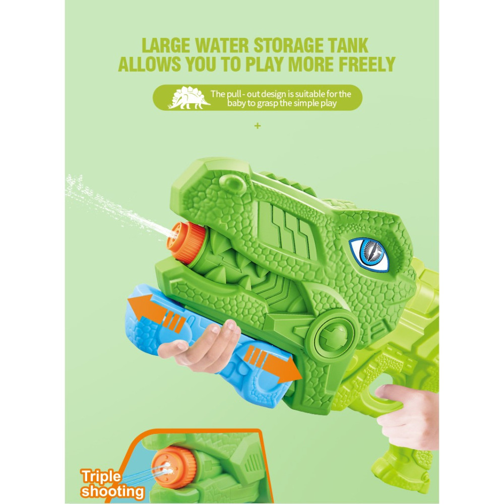 Jucarie pistol cu apa, Tiranozaur, plastic, 3 duze, rezervor 600 ml, 6 ani+, verde — varianta 5