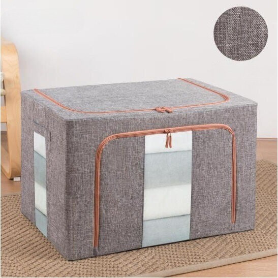 Cutie de depozitare pliabila cu fermoar, 66 litri, doua ferestre, 50 X 40 X 33 cm, gri — varianta 3