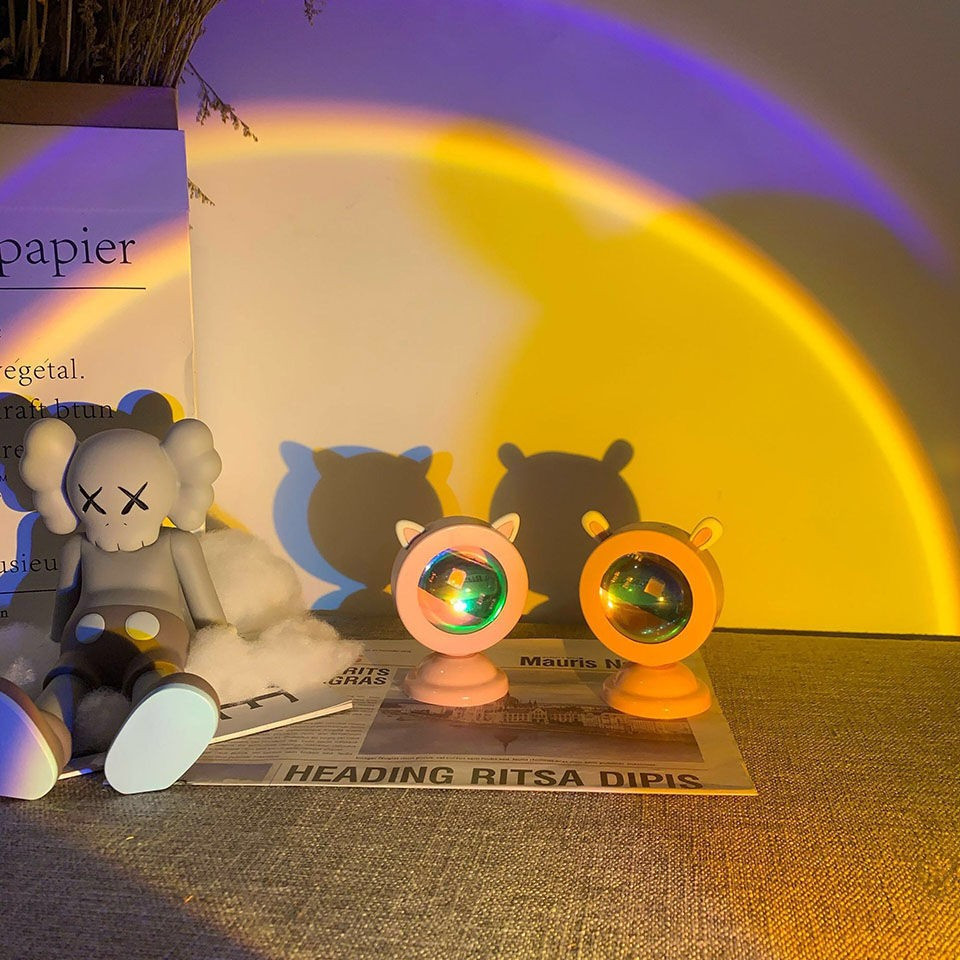 Lampa de veghe cu proiectie multicolor RGB, 6 filtre colorate, 3 tipuri de urechi — varianta 2