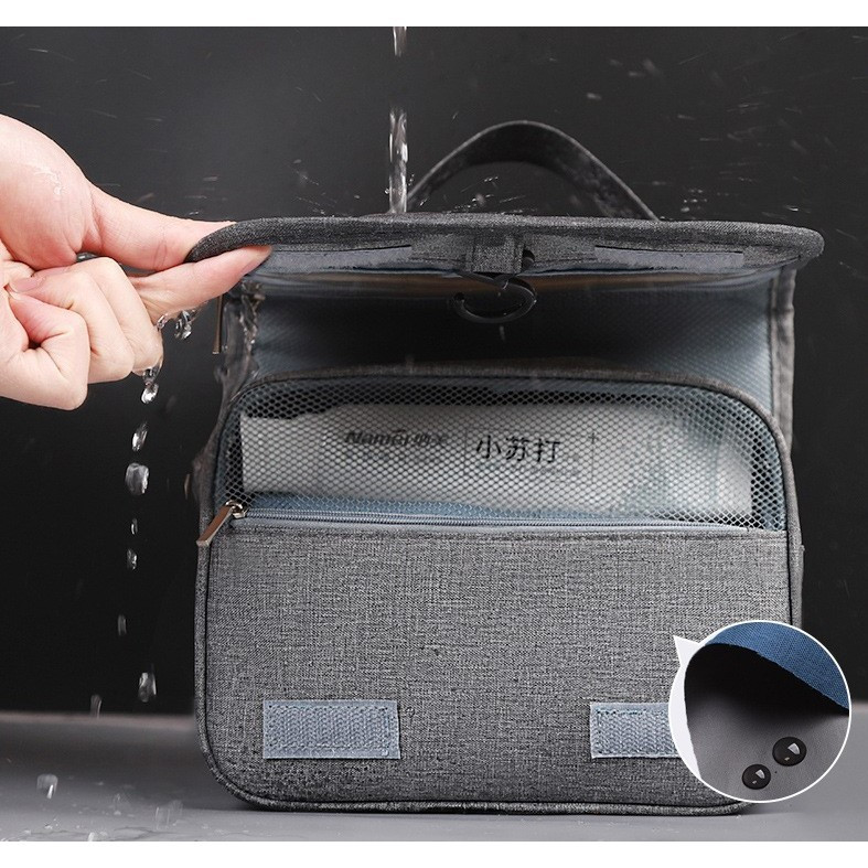 Geanta cosmetice voiaj, material panza, impermeabil, 3 compartimente, agatatoare, 47 x 28 x 20 cm, gri — 4