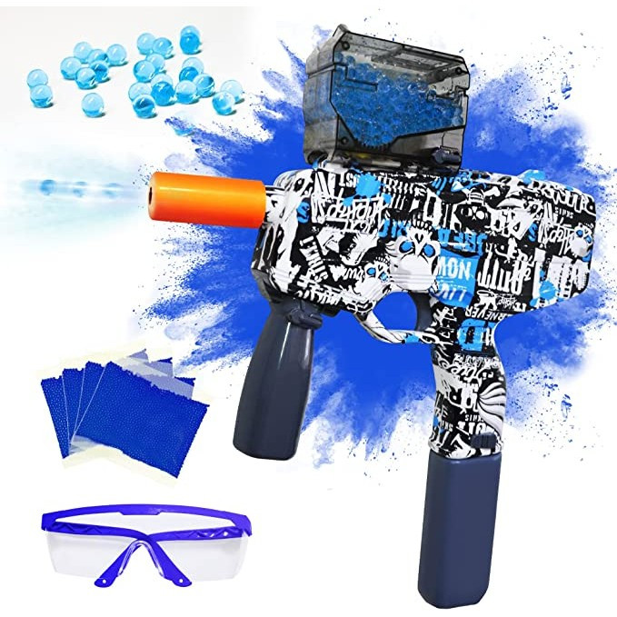 Mitraliera de jucarie cu bile de hidrogen de gel, electrica, 5000 bile incluse, ochelari protectie, MP9, albastra — varianta 2