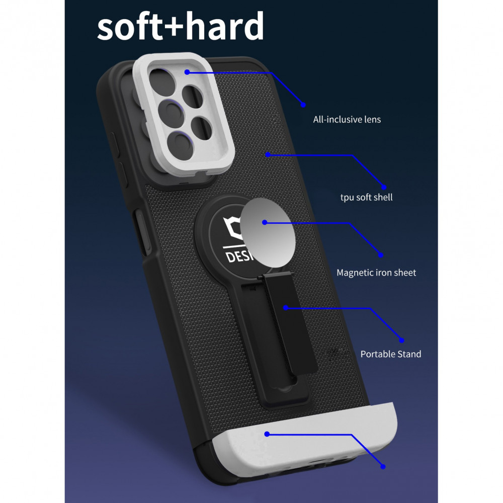Husa Samsung Galaxy A13 4G, Armor Design, functie stand, insertie metalica pentru suport auto magnetic, negru/alb — varianta 3