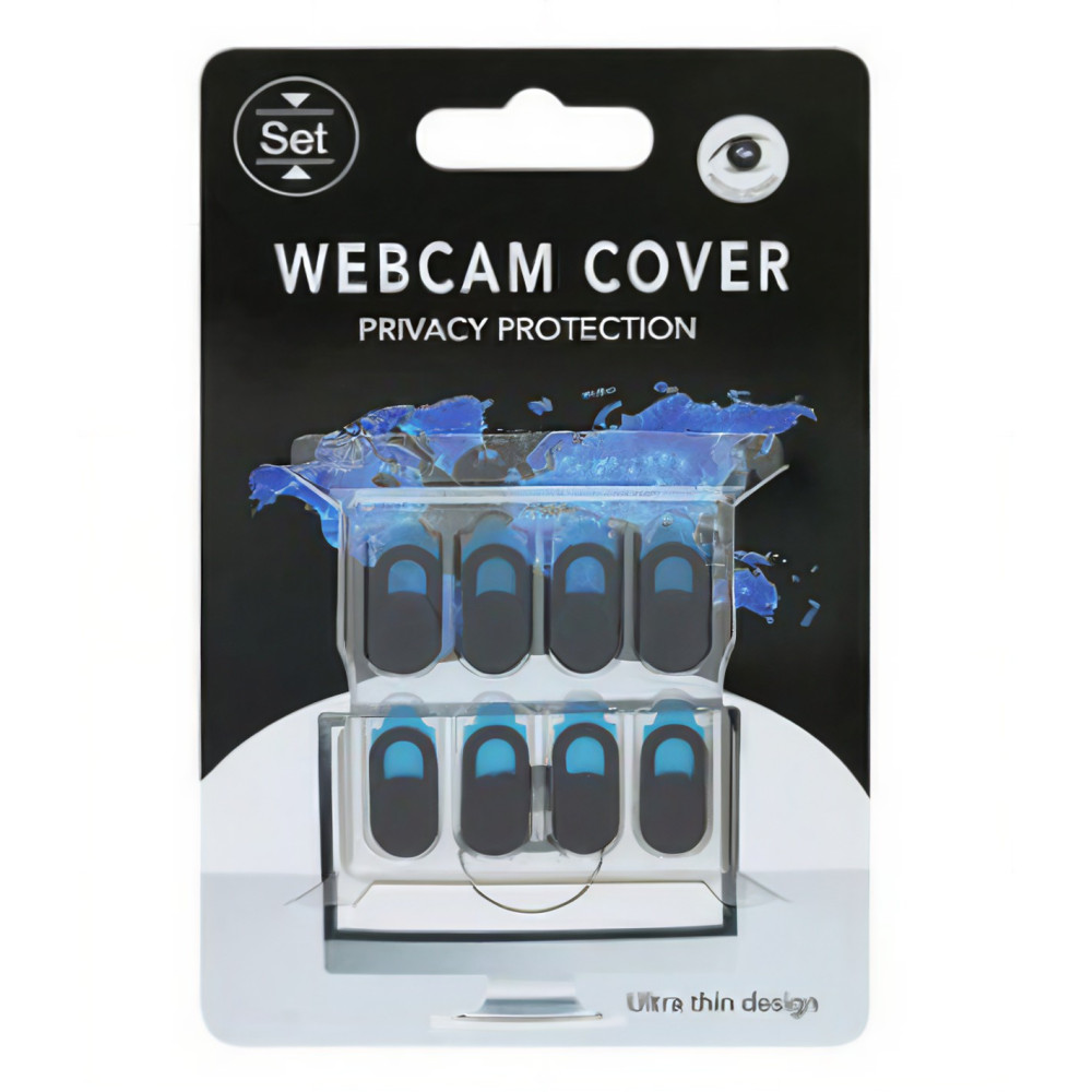 Set 8 protectii camera telefon/laptop/tableta, clapa culisabila, negre — varianta 2