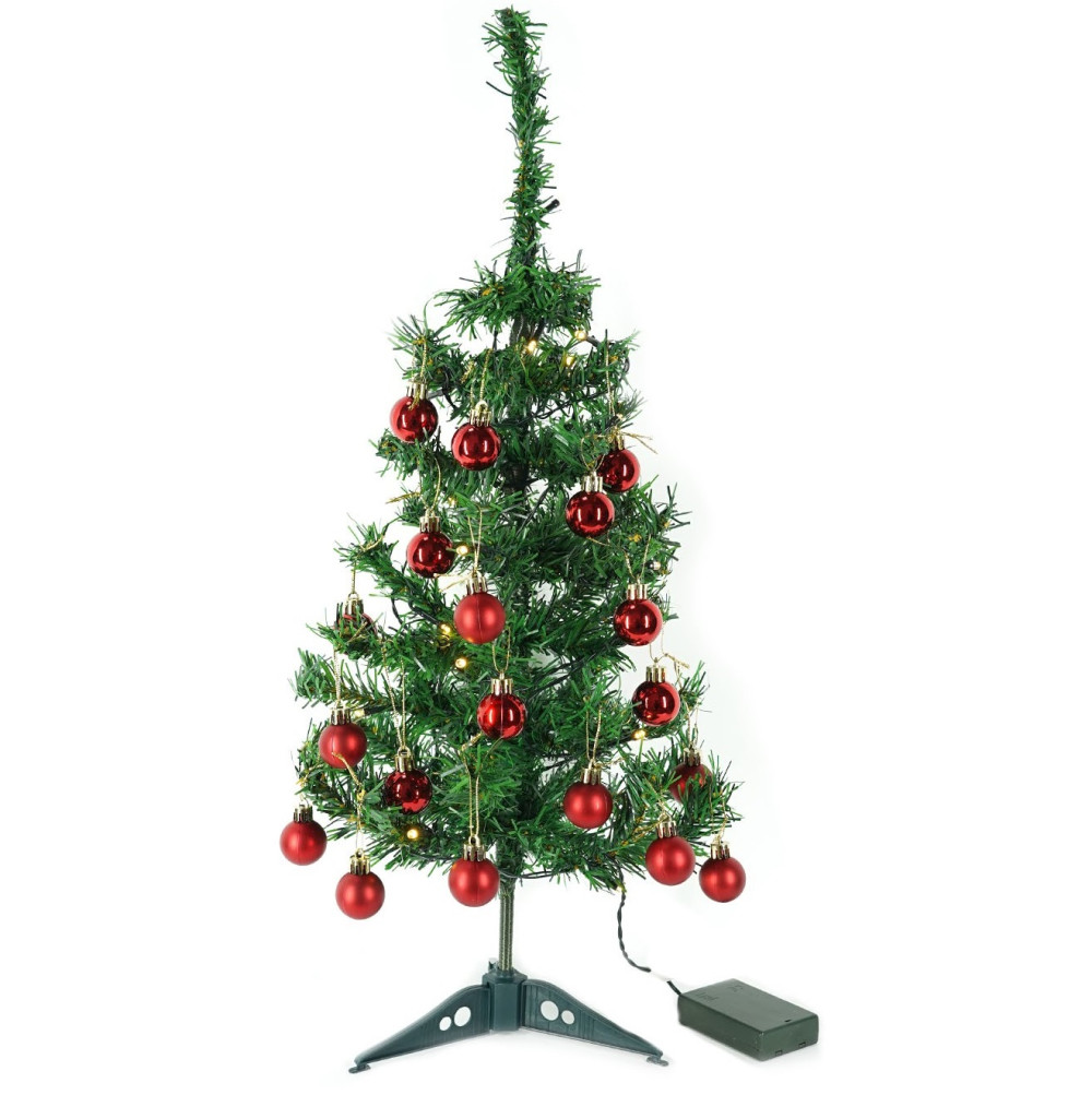 Brad artificial impodobit, 60 cm, suport plastic cu instalatie luminoasa 20 LED alb cald + 20 globuri rosii incluse — 2