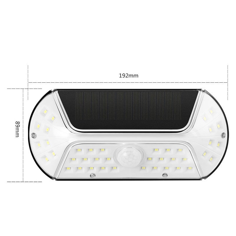 Aplica solara LED SMD pentru perete, cu senzor de miscare, dreptunghiulara, IP44, luminozitate mare 40 LED-uri, 3.7V, 1200mah, autonomie 8 ore, 19.2 x 8.9 cm, alb rece — varianta 2