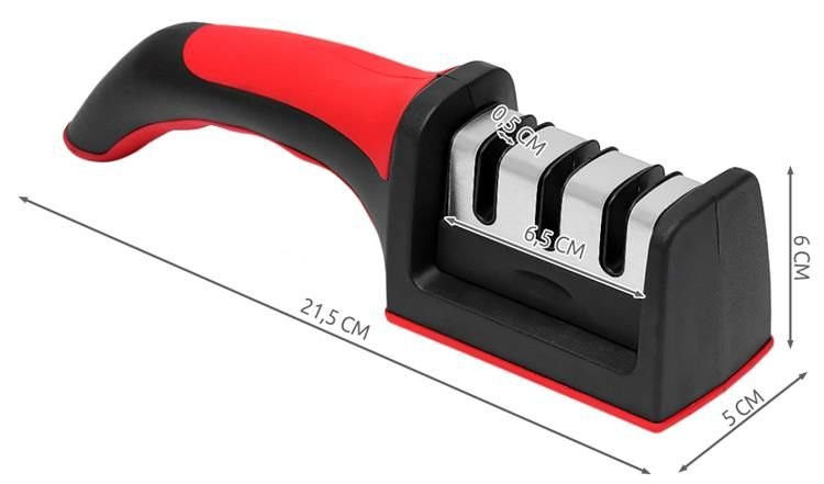 Dispozitiv pentru ascutit cutite, 3 pozitii, rosu/negru, material inox si ABS — varianta 5
