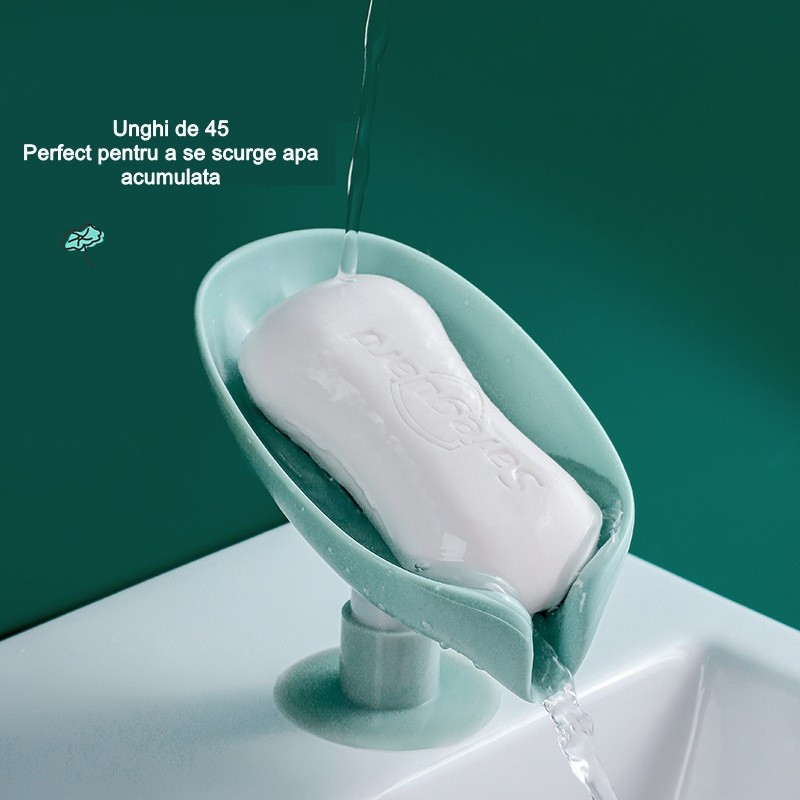 Savoniera cu scurgere pentru sapun, cu ventuza, material ABS, 13 x 8.5 x 10.5 cm, albastra — varianta 2