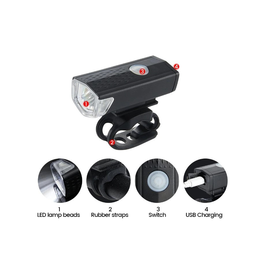 Far cu LED proiector pentru bicicleta/trotineta, reincarcabil, cablu USB inclus, negru — 3