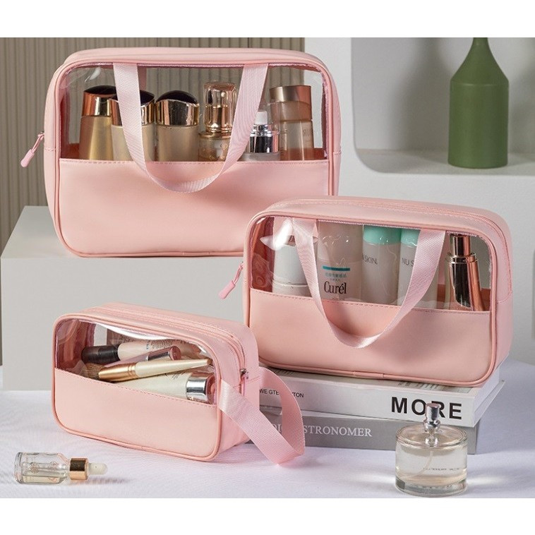 Geanta pentru cosmetice, Geanta pentru Voiaj sau Organizarea produselor Cosmetice, Geanta pentru Machiaj, din PVC si PU, 26 x 15 x 10 cm, Roz — varianta 2
