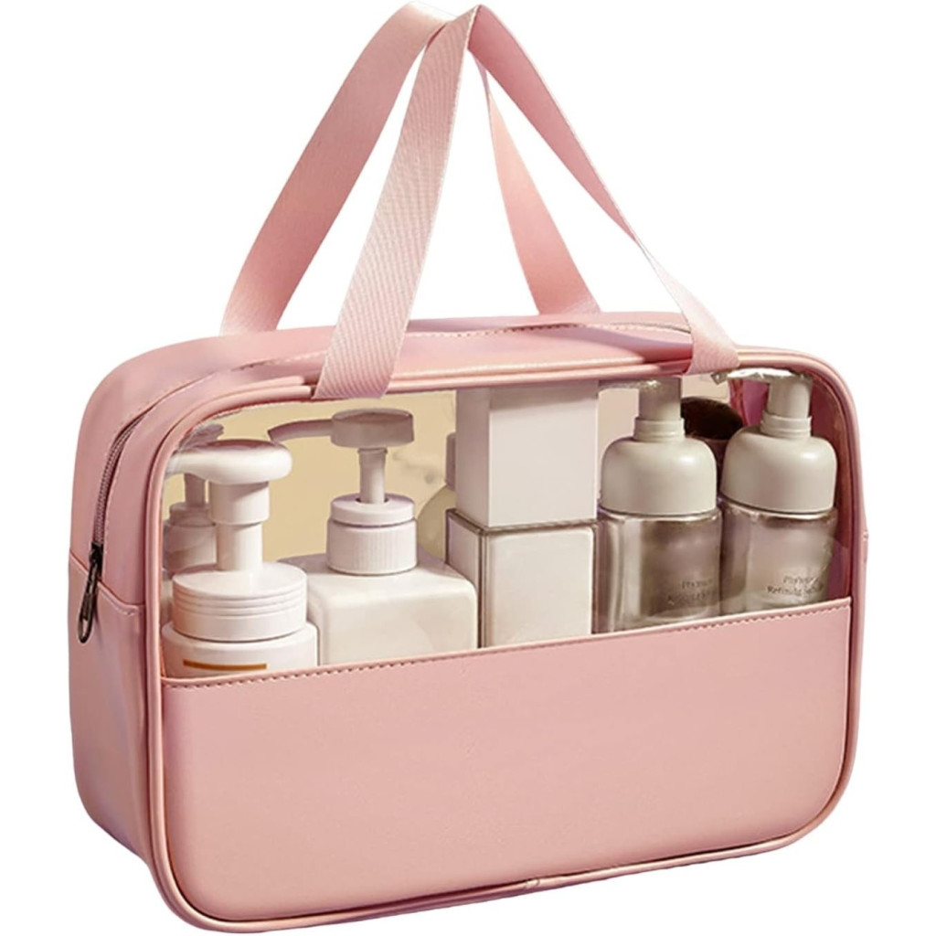 Geanta pentru cosmetice, Geanta pentru Voiaj sau Organizarea produselor Cosmetice, Geanta pentru Machiaj, din PVC si PU, 26 x 15 x 10 cm, Roz — varianta 3