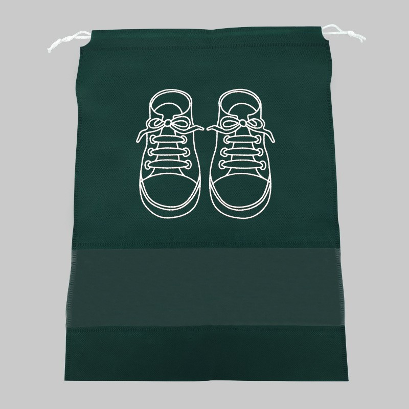 Sac depozitare incaltaminte, pentru voiaj sau depozitare, rezistent la praf, compatibil cu masina de spalat, 27 x 36 cm, verde inchis — 2