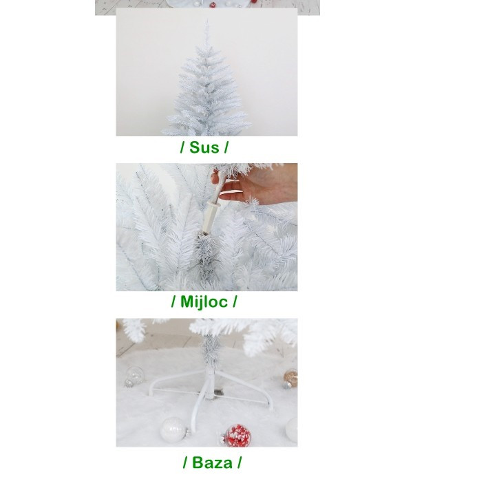 Brad artificial de Craciun, 120 cm, 240 ramuri/varfuri, plastic, interior/exterior, alb, suport inclus — varianta 7