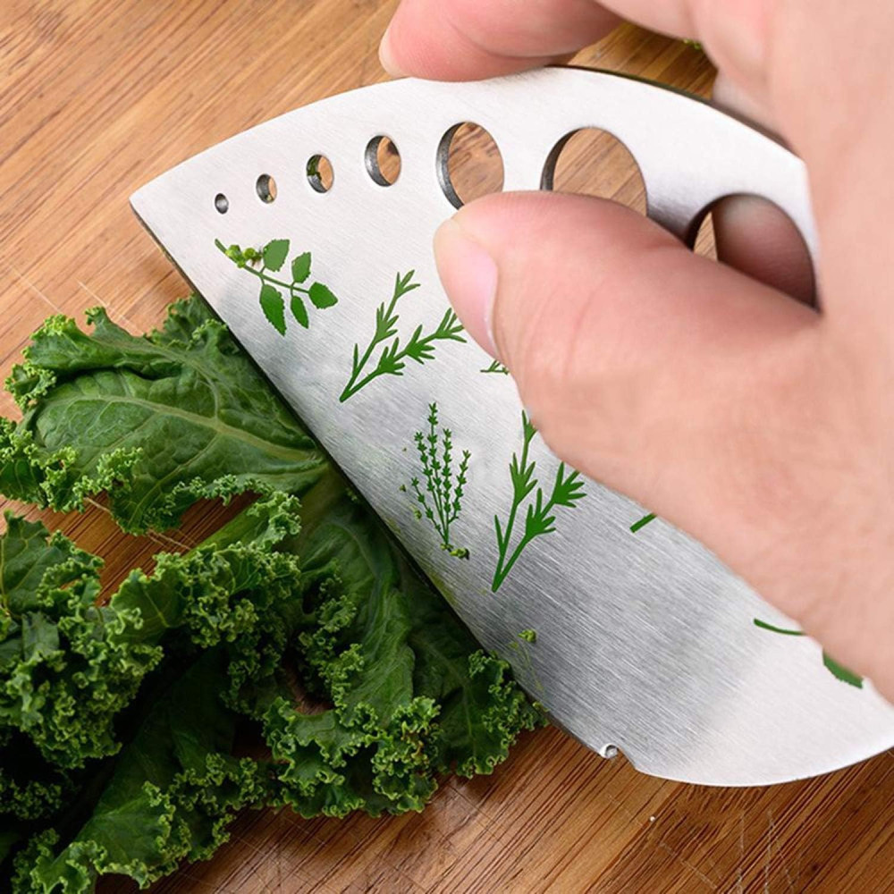 Tocator manual pentru ierburi Herb Cutter, 9 gauri de diferite dimensiuni, multifunctional, otel inoxidabil, 12.3 x 6.9 cm, argintiu — varianta 6