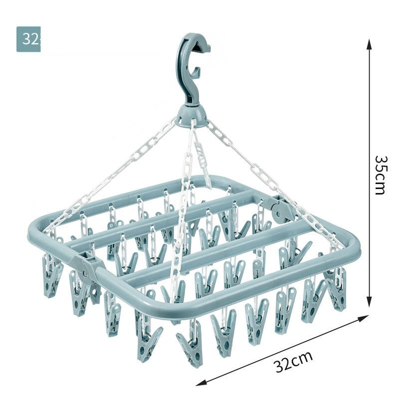 Uscator de rufe, 32 de cleme, Plastic, Pliabil, rotire 360 grade, 32x32 cm, Albastru — varianta 2