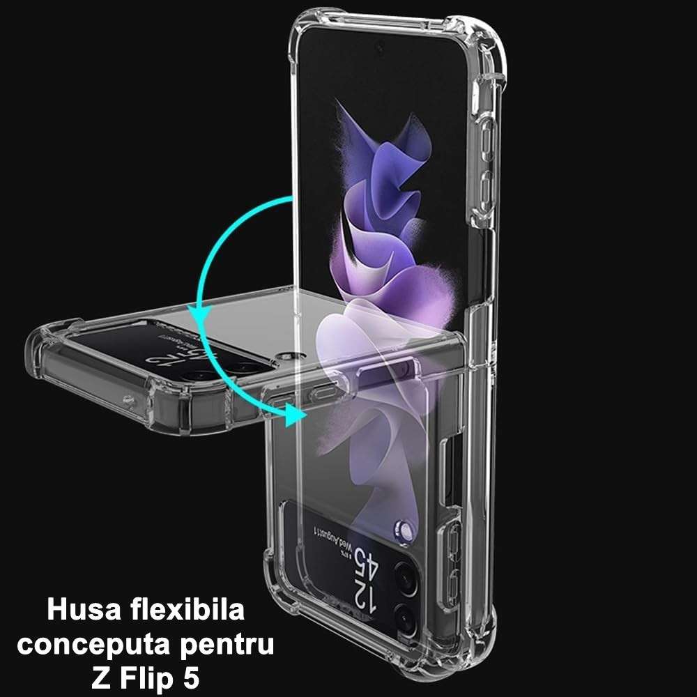 Husa protectie Samsung Galaxy Z Flip5, compatibila MagSafe, TPU, transparenta — 3