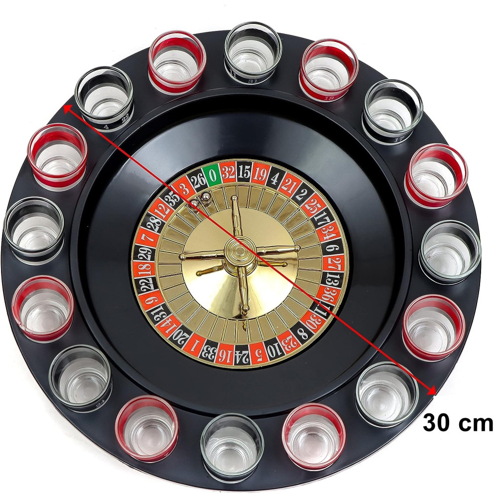 Joc de Baut Ruleta cu Pahare de Shot, 30 cm, Rosu/Negru — 2