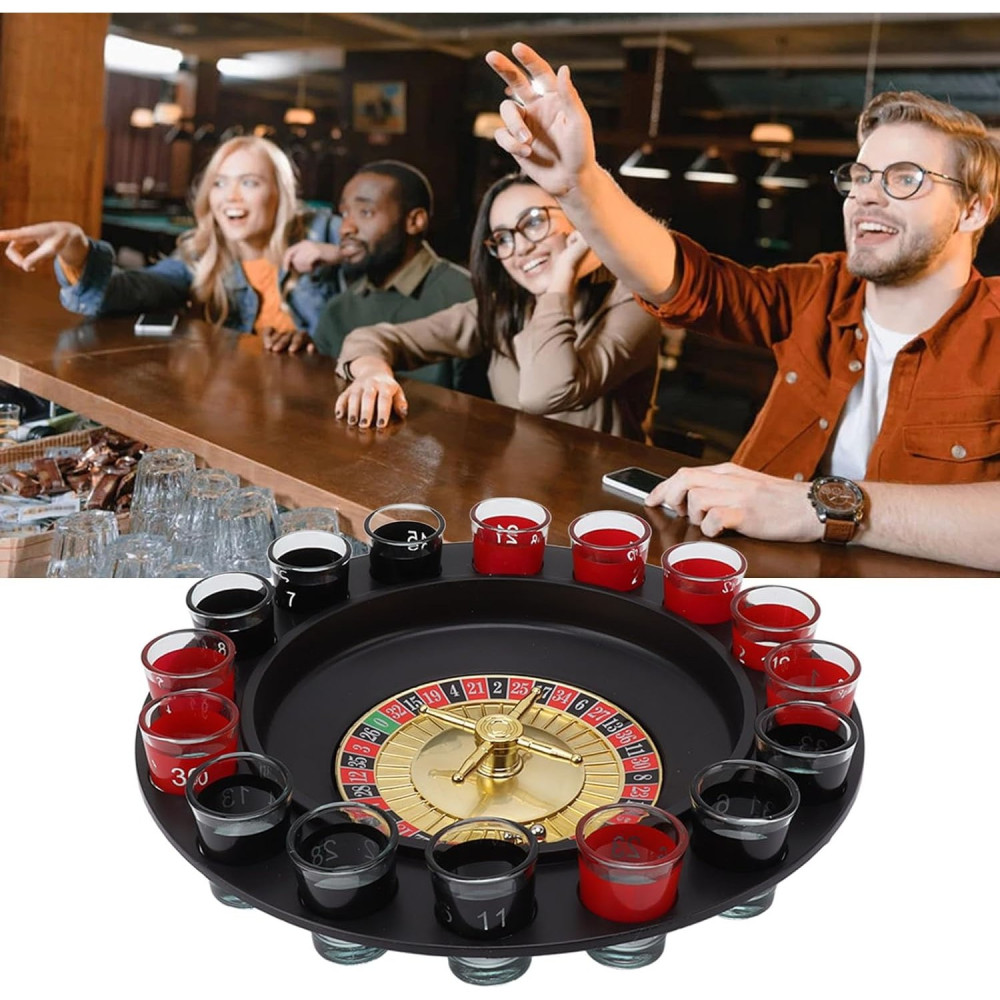 Joc de Baut Ruleta cu Pahare de Shot, 30 cm, Rosu/Negru — 4