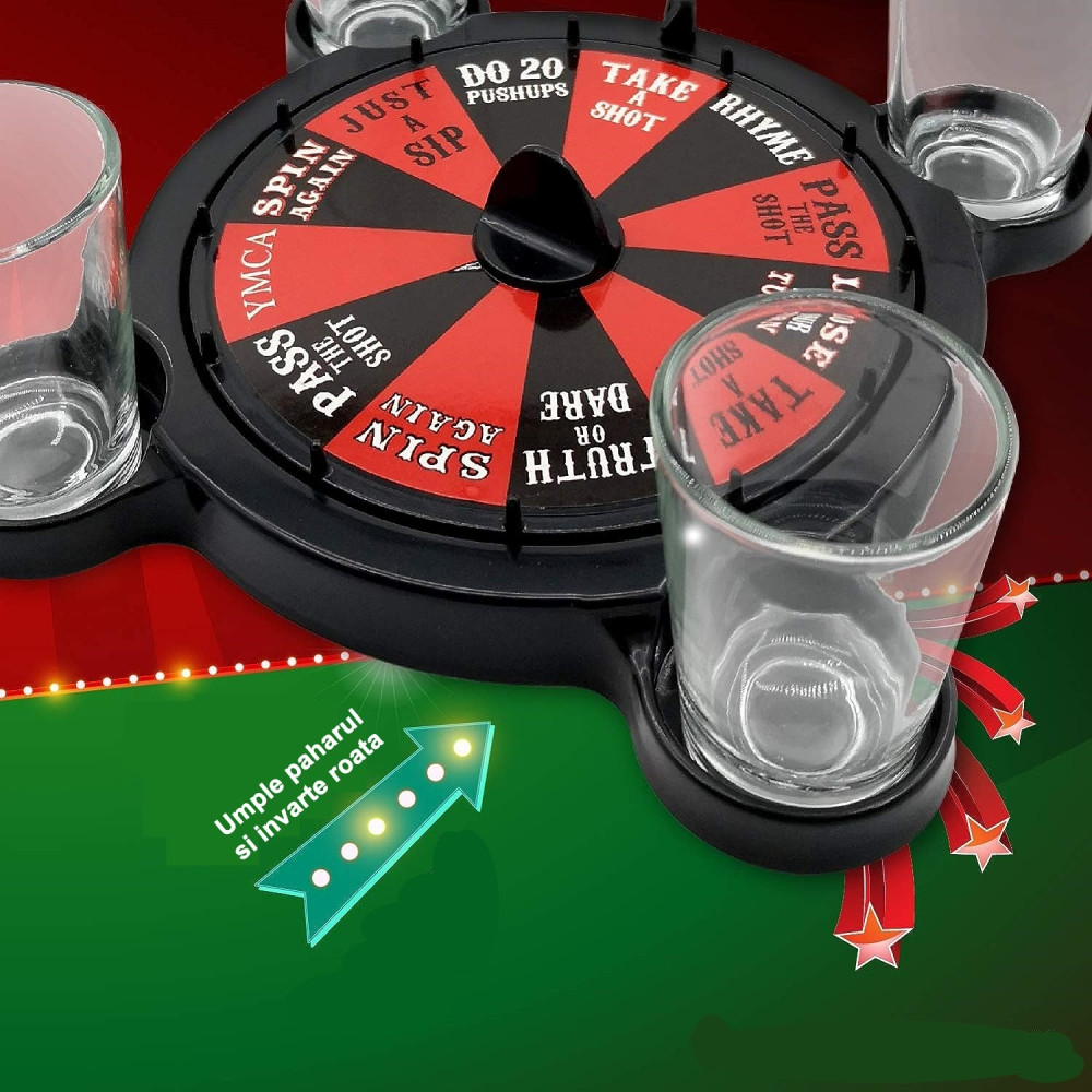 Joc de Baut Ruleta cu Pahare de Shot , 15 x 16.5 cm, Rosu/Negru — 2