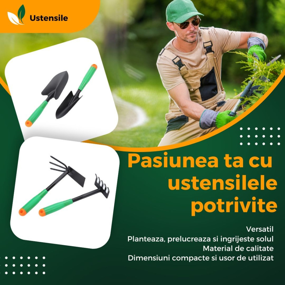 Set 4 unelte de gradina, pentru plantare si ingrijire plante, PVC si cardboard, 31.5 x 8 cm, verzi — 2