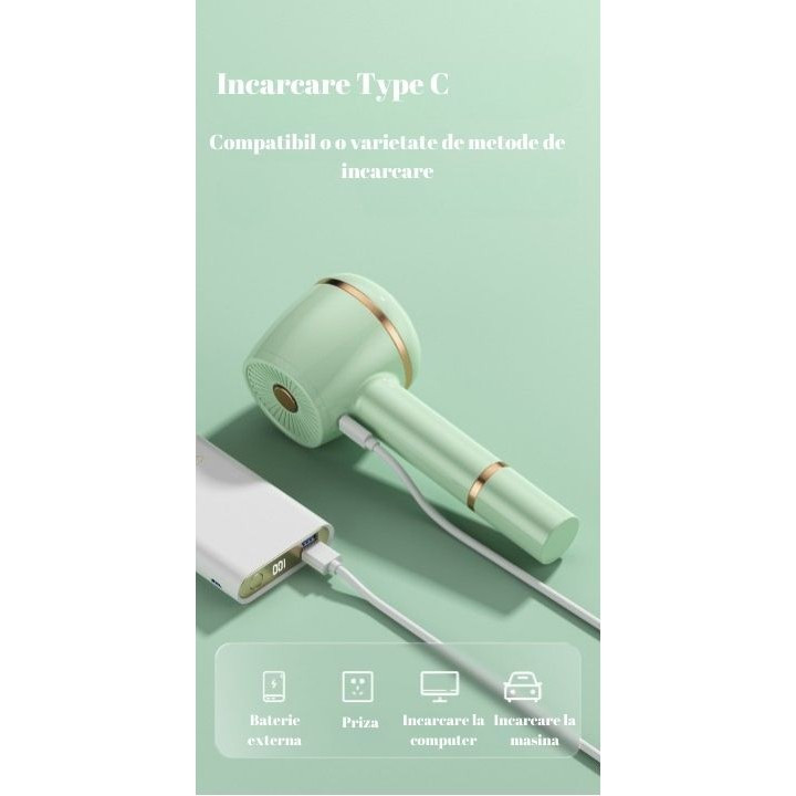 Aparat curatat scame, par si praf, acumulator, incarcare USB, lame din otel inoxidabil, verde — varianta 2