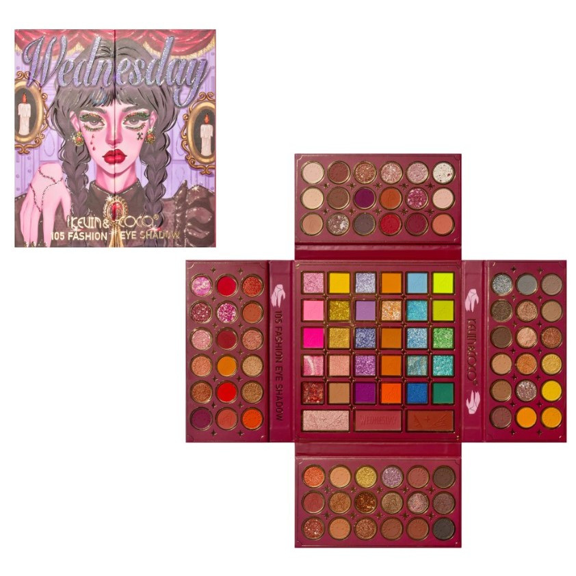 Paleta de Farduri Kevin&Coco, 105 culori, Stil Pliabil, Wednesday, Conturing, Iluminator, Blush incluse, Fara Sulfati, Pudra Compacta, 18.7 x 17.3 x 2.6 cm, 407 g, multicolor — varianta 2