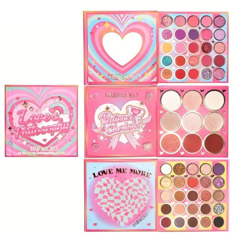 Paleta de Farduri Kevin&Coco, 59 culori, Stil Carte, 3 Straturi, Pudra Compacta, Clasic, Fara Sulfati, 14 x 14 cm, 80 g, multicolor — varianta 3