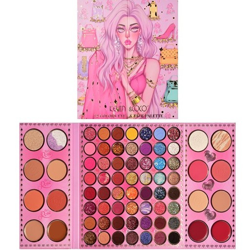 Paleta de farduri Kevin&Coco, 72 de culori, stil pliabil, conturing, iluminator, blush incluse, dreptunghiulara, 22 x 24.5 cm, 490 g, multicolor — 3