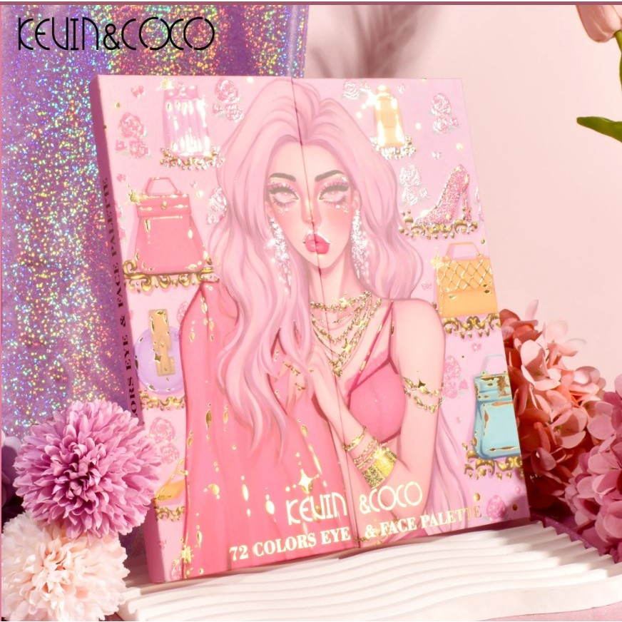 Paleta de farduri Kevin&Coco, 72 de culori, stil pliabil, conturing, iluminator, blush incluse, dreptunghiulara, 22 x 24.5 cm, 490 g, multicolor — 4