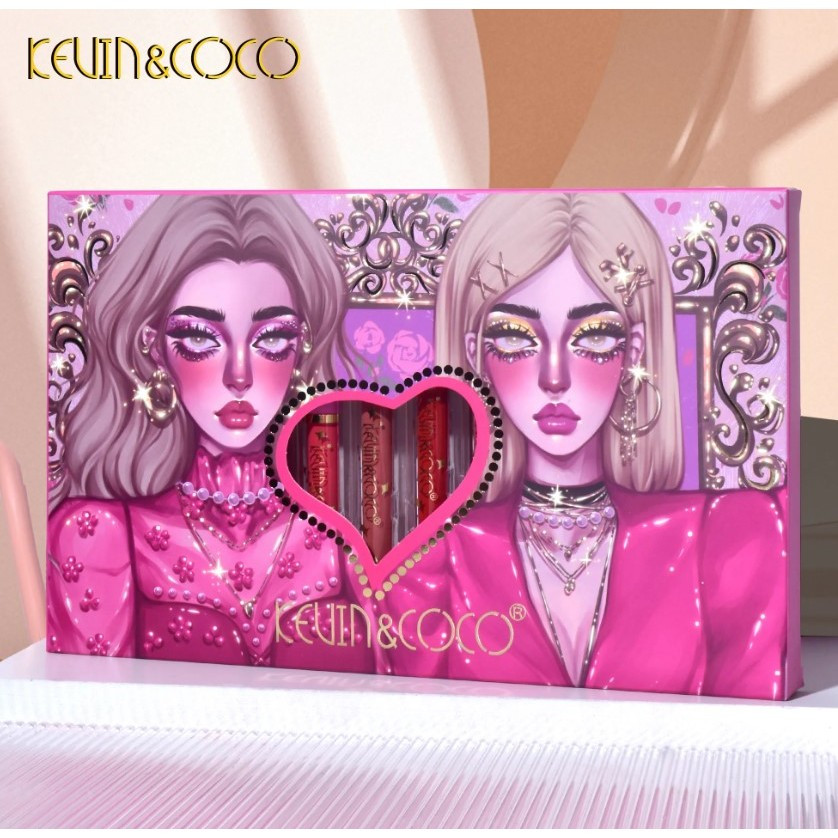 Set 12 Lip Gloss Kevin&Coco, nuante de rosu, rose, nude, cutie dreptunghiulara, 26.5x16.5x2.2 cm, 200g, multicolor — varianta 3