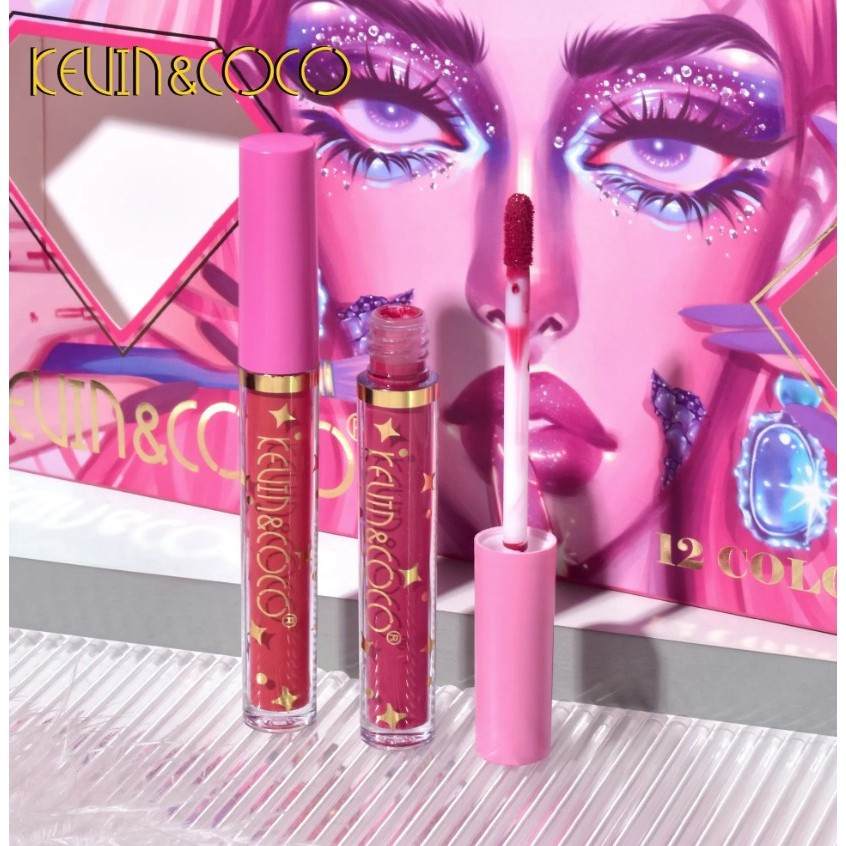 Set 12 Lip Gloss Kevin & Coco, nuante de rosu si rose, cutie dreptunghiulara, 26.5x16.5x2.2 cm, 200 g, multicolor — 2