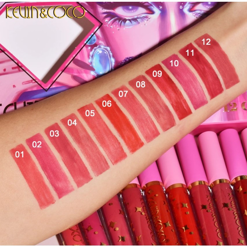 Set 12 Lip Gloss Kevin & Coco, nuante de rosu si rose, cutie dreptunghiulara, 26.5x16.5x2.2 cm, 200 g, multicolor — 4