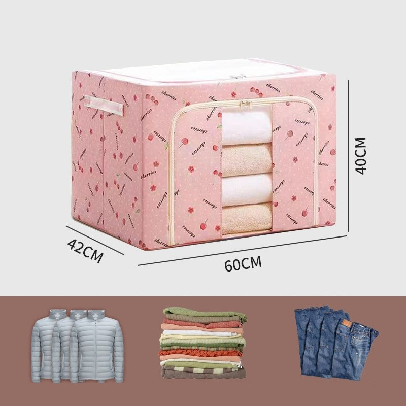 Cutie de depozitare pliabila cu fermoar, 100 litri, material textil, 60 X 42 X 40 cm, imprimeu cirese rosii — 3