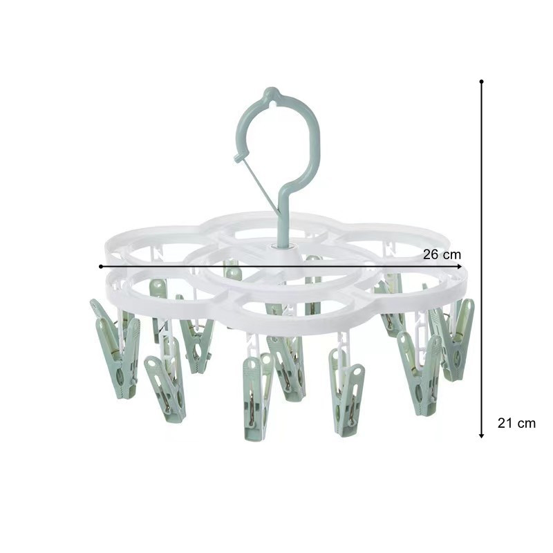Uscator de Rufe Suspendat, 16 Carlige, Rotire 360 Grade, plastic, Usor de Depozitat, Multifunctional, 26 x 21 cm, Verde — 2