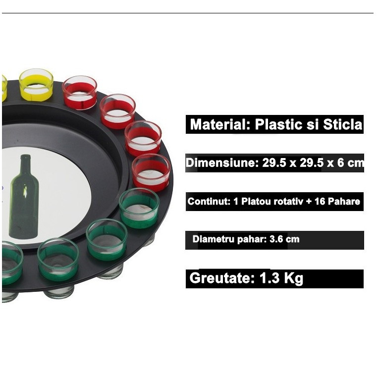 Joc de Societate "Adevar sau Provocare", Ruleta cu 16 pahare de Shot din Sticla, pentru Petreceri, Distractie, Cadouri, Multicolor — varianta 2