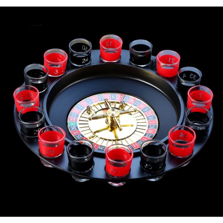 Joc de Baut Ruleta , cu 16 Pahare de Shot din Sticla , 30 x 30 x 5.5 cm, model 2, Rosu/Negru — varianta 2