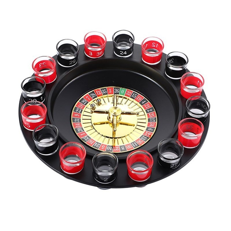 Joc de Baut Ruleta , cu 16 Pahare de Shot din Sticla , 30 x 30 x 5.5 cm, model 2, Rosu/Negru — varianta 3
