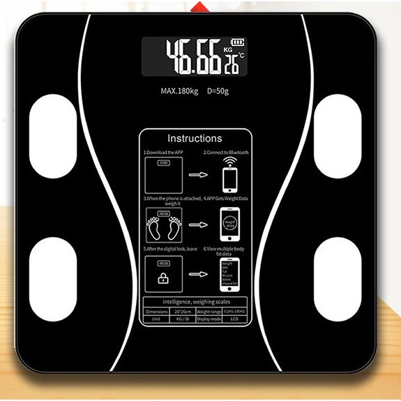 Cantarul corporal electronic RT-002, multiple functii, conectare aplicatie prin bluetooth, baterii, negru — varianta 2
