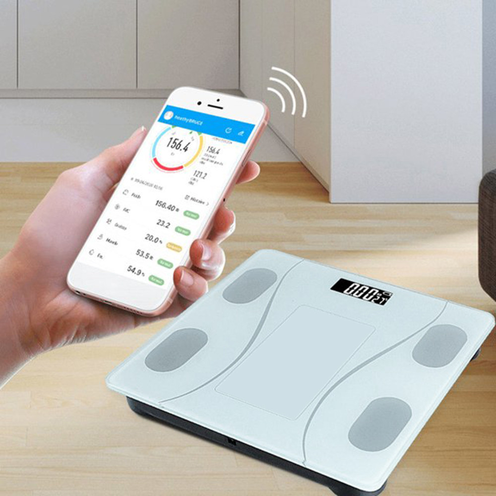 Cantarul corporal electronic RT-002, multiple functii, conectare aplicatie prin bluetooth, baterii, alb — varianta 2