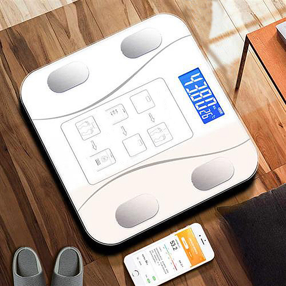 Cantarul corporal electronic RT-002, multiple functii, conectare aplicatie prin bluetooth, baterii, alb — varianta 3