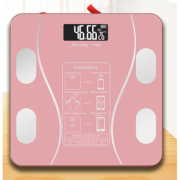 Cantar Electronic Inteligent De Baie Cu Aplicatie Smart, Corporal, Ecran Digital Iluminat, Termometru, Suporta Maxim 180 Kg, 26 x 26 cm, Baterii, Roz — 2